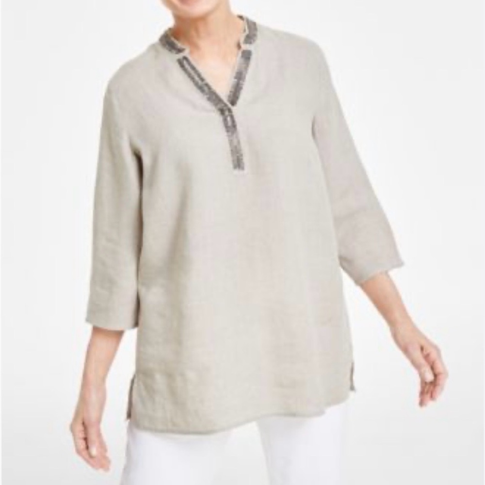 Charter Club 100% Linens Embellished Tunic